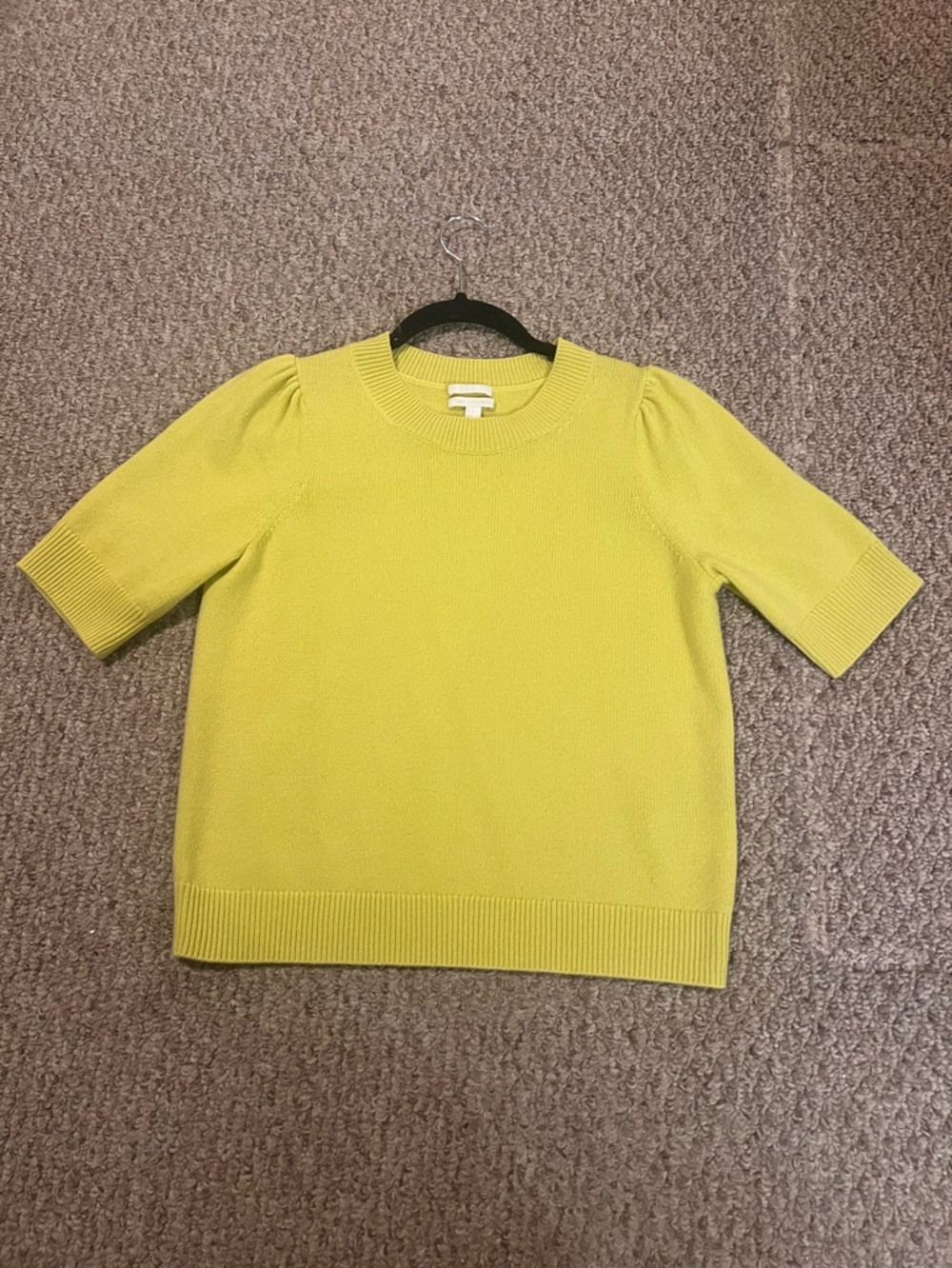 COS Lime Green Cashmere Crewneck Short Sleeve Sweater